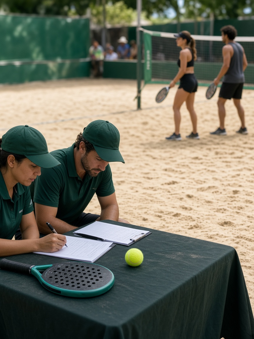 Operação de placar e fila de jogos na quadra de areia