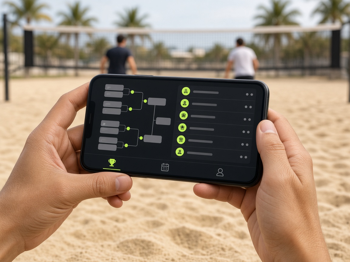Atleta acompanhando chave e horários do torneio no smartphone
