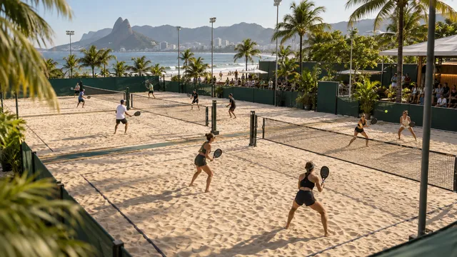 Vista elevada de jogos simultâneos em uma arena