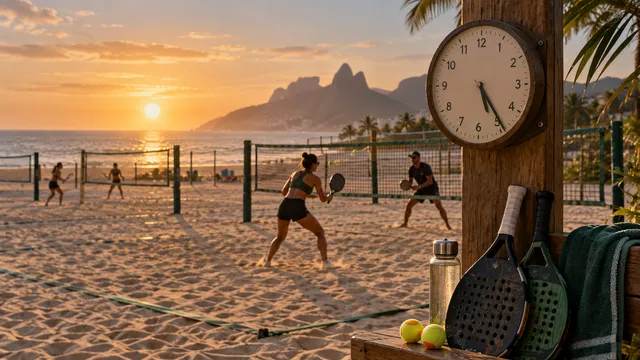 Relógio à beira das quadras ao fim da tarde
