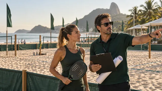 Organizadores preparando uma arena para um torneio